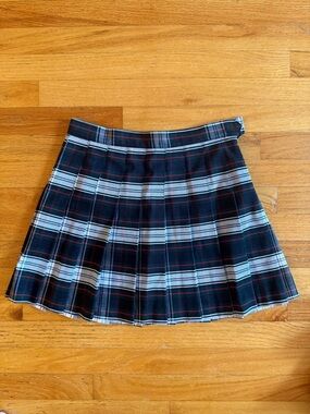 American Apparel Black, White & Red Plaid Pleated Skirt